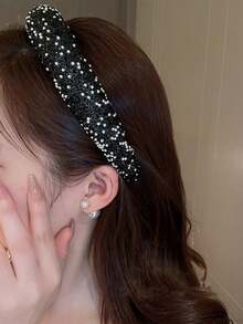 1pc Korean Elegant Luxury Rhinestone Wide-Edge Headband, Women Foam Heightening Crown Washing Face Hairband, Suitable For Party & Daily Use ,Head Piece - Multicolor - View 3