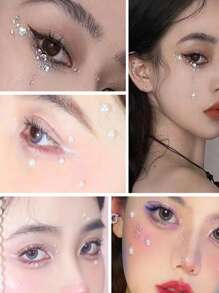 1pc/Girl Hair Stickers Pearl Stickers, Face Makeup Face Stickers Decorative Eyes, Children's Makeup Face And Eye Makeup Bright Diamond Tears DIY Acrylic Seven Color Diamond Stickers, Stage Color Diamond Stickers ,Hair Accessoires