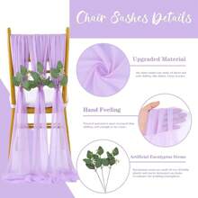 White Chair Sashes Wedding: 16 Pieces Long Sheer Wedding Aisle Chair Decorations Tulle Chairs Covers With Artificial Eucalyptus
