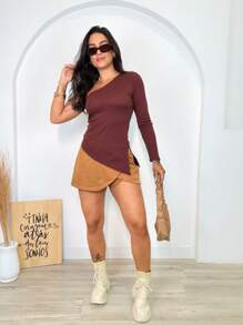 Blusa Ombro Só Manga Longa Mula Manca Assimétrica