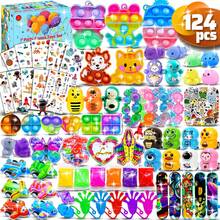 124/135 Mini Assembly Stress Relief Toys, Party Favors, Dorm Social Toys, Treasure Box Toys, Gift Bags, Kids' Prizes, Toddler Toy Accessory Sets, Stress Relief Toys, Birthday Party Bag Fillers, Christmas Stocking Stuffers, Classroom Rewards, Party Bag Fillers, Bulk Stress Relief Toys For Boys & Girls Ages 3+ (Random Assortment Of Styles & Colors) (Items Include: Stickers, Various Small Toys)