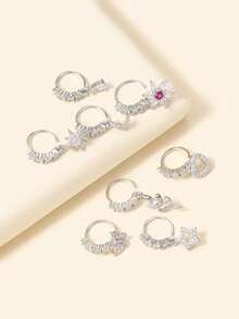 8Pcs/Set Dangle Nose Rings Hoop Butterfly Heart Moon Flower Cross Star CZ Cartilage Earring Dangling Nose Body Piercing Jewelry 20G
