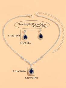 Vintage Sparkling Blue Teardrop Pendant Necklace & Earrings Jewelry Set, Bridal Luxurious Wedding Dress Accessories, Ideal For Parties And Events.