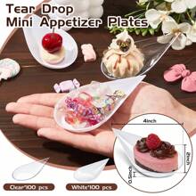 50/100/200 Stück 10cm Tropfen Mini-Vorspeiserteller, klare Plastikteller, Dessert- und Vorspeiserteller, kleine Servierteller für Nachmittagstee Mini-Desserts