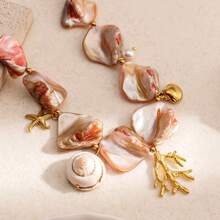 1pc Pink Shell & Coral Stainless Steel Necklace, Beach Vacation Style For Women, Suitable For Daily Wear