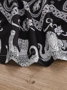 Vestido de verano casual para niñas pequeñas con estampado de elefante de manga corta y estampado floral