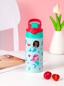 1PC 350ml Cartoon Prints Insulated Water Bottle With Covered Pop-Up Straw, Rainbow Horse&Mermaid Sports Water Bottle With Handle,Tumblers With Leak-Proof Stainless Steel,Four Colors Available,Back To School Supplies - Multicolor - View 15