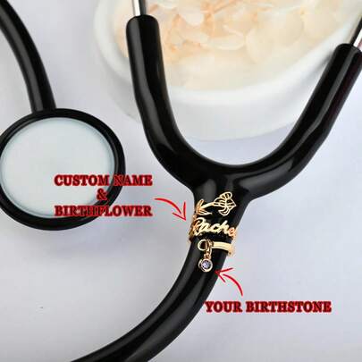 Etiqueta con nombre personalizada para estetoscopio con piedra natal y flor natal, etiqueta de identificación para estetoscopio, regalo para enfermera, regalo para titulado en enfermería, regalo para ella
