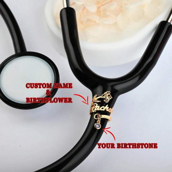 Custom Stethoscope Name Tag With Birthstone, Birthflower Stethoscope Name Charms, Stethoscope ID Tag, Gift For Nurse, BSN Gift, Gift For Her