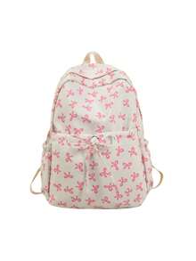 1pc Brand New Cute Cartoon Full Print Bow Pattern Backpack, Suitable For Back To School Season, Kawaii Double Zipper Lightweight Large Capacity Foldable Backpack Bag, Teenagers, School, Daily Outings, Shopping, Travel And Vacation, Random Position - Backpack - View 14