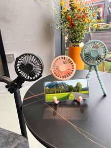 1 pieza Ventilador de mano portátil recargable por USB - Ventilador mini plegable con 3 velocidades ajustables y luz LED para acampar, viajar y uso en la oficina