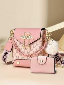 迷你手机包套装 - 时尚印花单肩包和斜挎包