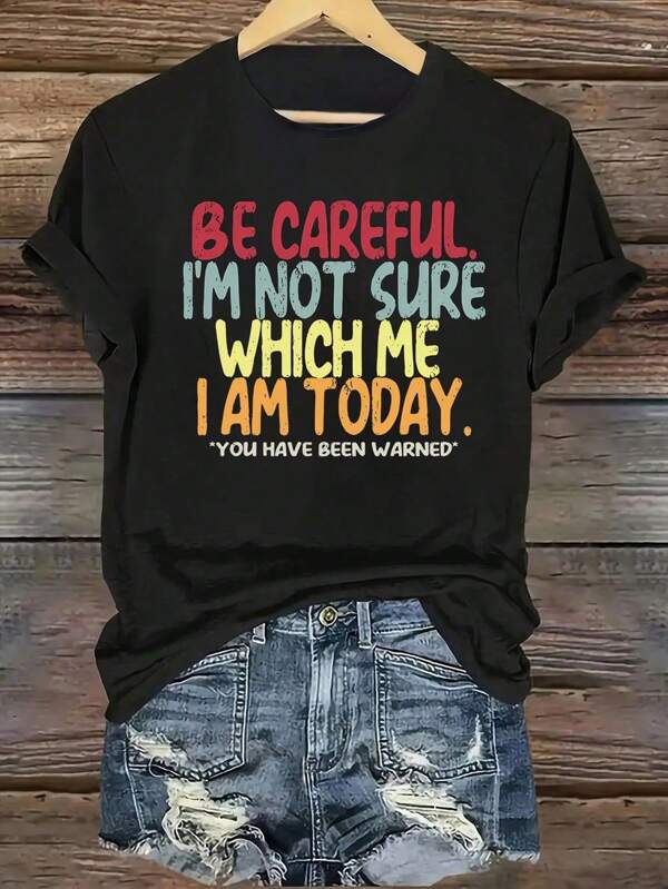Summer Tops, Women's Letter Printing Pattern, Casual Round Neck Short-Sleeved T-Shirt, Spring And Summer Short-Sleeved T-Shirt,Graphic Tees Women,Summer Tops,Shirts,Summer Outfits For Women,Summer Clothes,Graphic Tees Women,Tops Women