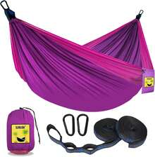 Hamaca de Camping Doble e Individual portátil con 2 Correas de árbol, Ideal para Senderismo, mochilero, Caza, al Aire última intervensión, Playa, Camping - Gris oscuro y azul cielo. - Ver 5