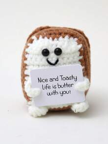 1个手工钩织可爱娃娃摆件，附赠卡片，适用于盆栽植物、卧室、办公室、客厅、家居、景观、汽车、窗户等场所，毛绒娃娃，积极向上，针织填充动物，钩织毛绒娃娃礼物