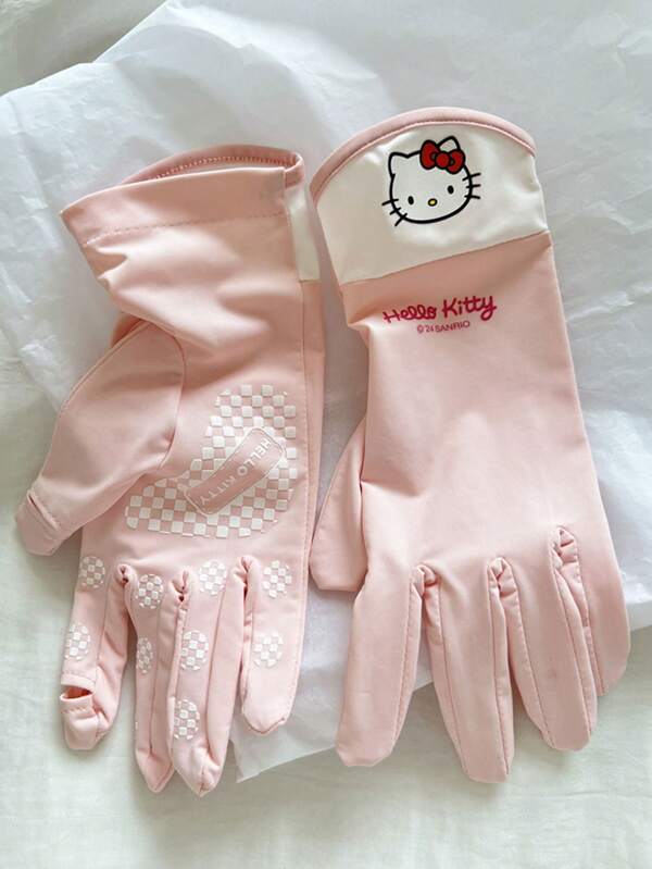 Sanrio 1 par de guantes con protección UV, guantes sin dedos transpirables para conducir, ciclismo, aptos para Kitty, Pacheco Dog, Kuromi y diseños