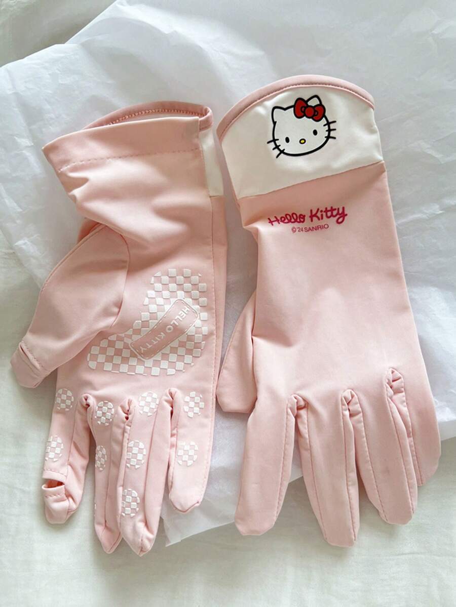 Sanrio 1 Pair  Characters (, , ) Ice Silk UV Protection Fingerless Gloves, Breathable, Touchscreen Compatible, Suitable For Driving, Cycling