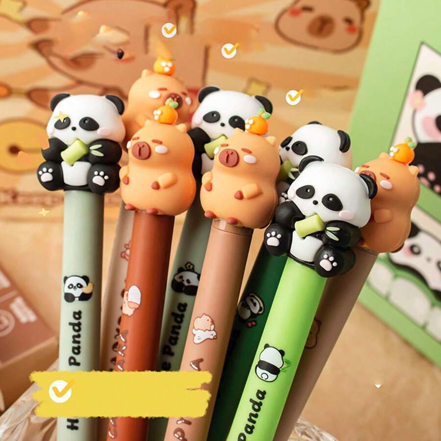 4 Stücke kreative Cartoon neutrale Stifte, süße Kapibarasan Panda Kugelschreiber, schnell trocknende Schüler Druckknopfstifte