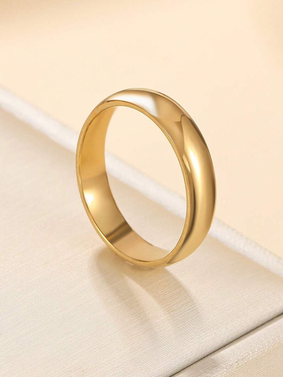 1 件简约素色不锈钢金色时尚戒指 - 金黃色 - 查看 1