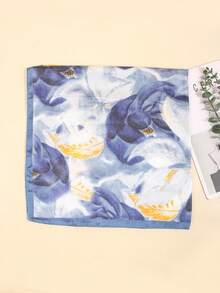 1 Khăn Bandana in hoa dành cho nữ, Khăn vuông in lụa giả, Phụ kiện tóc đa năng, Khăn quàng cổ thời trang dùng hàng ngày cho trang phục - xanh xám - Xem 3