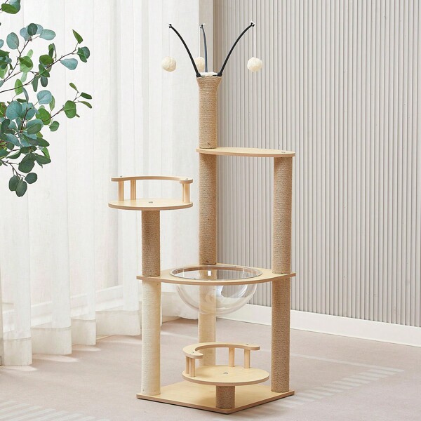 52in Multi-Level Cat Tree With Dome Bed & Scratching Posts, Density Board Climbing Frame Cat Tower For Indoor Cats Climbing, Jumping & Relaxing