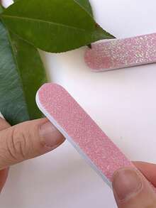 2sets/5sets/10sets/20sets Pink Manicure Tool Kit: Mini Nail File, Heart-Shaped Buffing Sponge, Crystal Stick, Great For Polishing Jewelry & DIY Nails - Pink - View 2