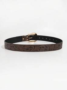 1 条复古西式咖啡色金属牛头与龙压花 PU 皮带，适合日常穿着夏季、秋季、万圣节
