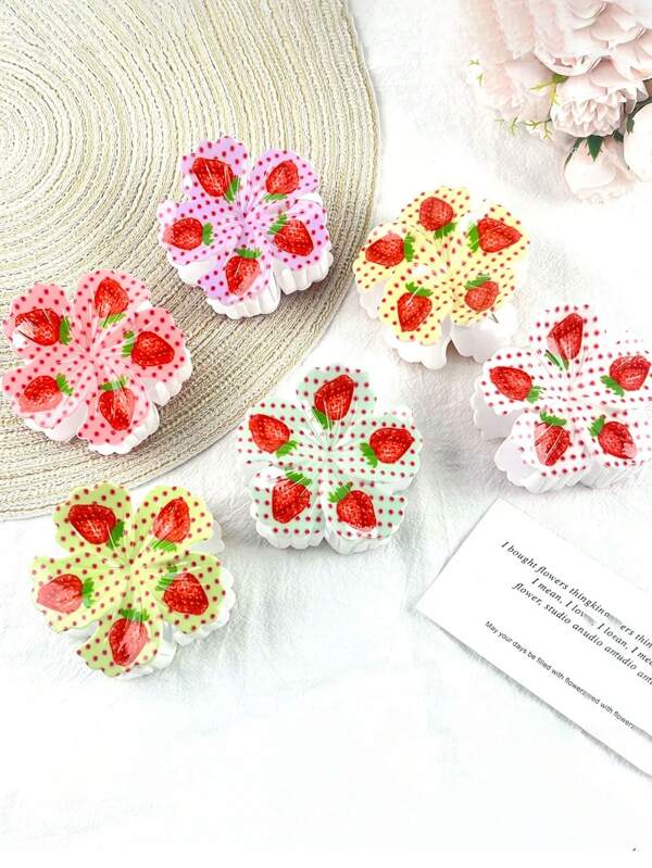 1pc/6pcs 5-Petal Flower Strawberry Hair Clips, Suitable For Women's Daily Life, Makeup, Leisure, Parties, Matching Outfits, Commuting, Beach Vacation, Photo Shoots - Hair Styling, Hair Accessories. Best Gift Choice For Birthdays, Graduations, Weddings, Anniversaries And All Holidays