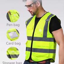 Peach Shaped Mesh With Multiple Pockets,Reflective Vest, Construction Site, Sanitation, Traffic, Yellow Reflective Vest, Multiple Pockets For Duty, Proxy Driving, Reflective Back
