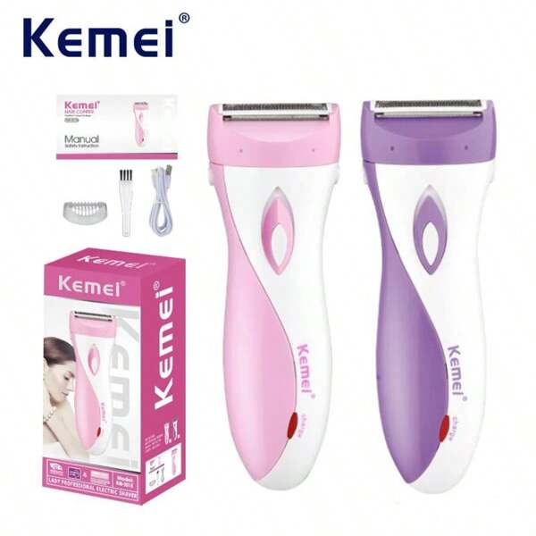 Kemei Equipo de arreglo personal 3 en 1 KM-3018, afeitadora eléctrica, depiladora para el vello de mujeres, recortadora de barba, afeitadora eléctrica para área del bikini y zonas sensibles, removedor de vello corporal indoloro, recargable por USB