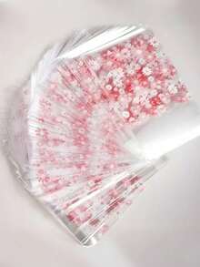 100 túi đựng kẹo vuông tự dính họa tiết hoa - Bao bì nhựa dùng một lần, thích hợp đựng bánh ngọt, sô cô la và kẹo - Tuyệt vời cho Halloween, Giáng sinh, Lễ Tạ ơn, để đựng đồ ăn vặt | Túi thiết kế ngày lễ | Túi nhựa khóa kéo - Màu Hồng baby - Xem 3