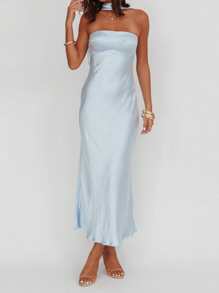 Women's Suspender Long Dress, Summer Fashion Solid Color Backless Strapless Slim Fit Sleeveless Dress, Suitable For Daily Wear And Commuting, Essential For Holiday Activities, Unique Style, Eye-Catching, Generous And Beautiful.