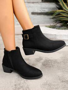 Neue Damen Ankle Boots für Herbst/Winter, modische vielseitige mittlere Absätze rutschfeste flache Reißverschluss sexy Schnallen Schuhe