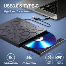 External CD/DVD Drive For Laptop, DVD Player For Laptop, 8in 1 USB 3.0 Ultra-Slim Portable,DVD/ CD Burner External Disk Drive Optical Compatible With Laptop Desktop ,Windows 11/10/8/7 Linux,Player And Burner CD/VCD/DVD - Black - View 3