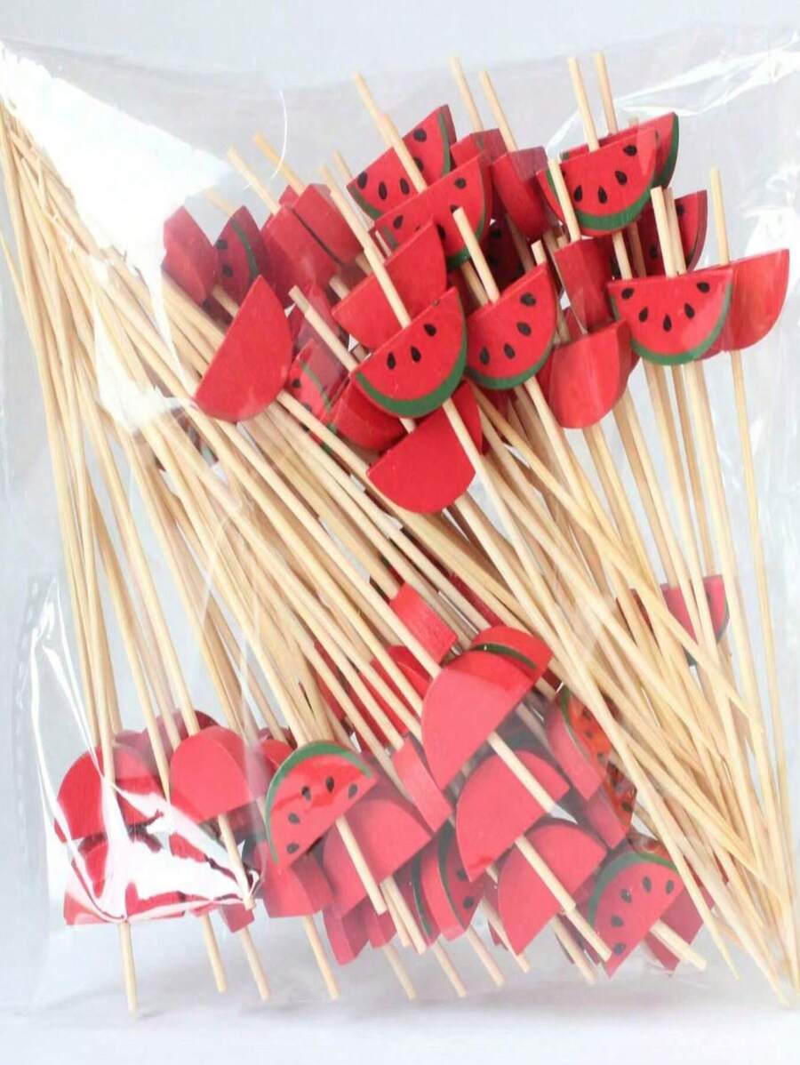 10/30/50/100/200pcs Watermelon Shaped Bamboo Skewers, Appetizer Picks For Fruit, Dessert, Burgers, Fruit Platters, Party Supplies