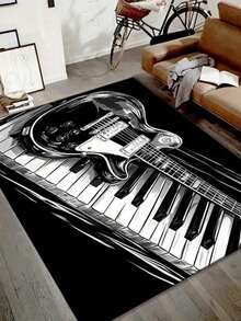 1pc Guitar Pattern Area Rug, Outdoor Picnic Decorative Carpet, Home Decor Rug, Dirt-Resistant, Soft, Dust-Proof, Easy To Clean, Suitable For Living Room, Bedroom, Bathroom, Study, Wardrobe, Bathroom - Black and White - View 17