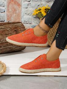 1 Pair Preppy Style Patchwork Flat Loafers, Basic Commute Vintage Fabric Shoes For Home, Office, Vacation, All Season