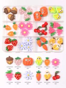 36 Pieces Of Resin Fruit Mixed-Style Nail Art Accessories, Multi-Color Mixed-Style Versatile And Simple DIY Artistic Decorative Nail Hangers, DIY Wearables Nail Material Package