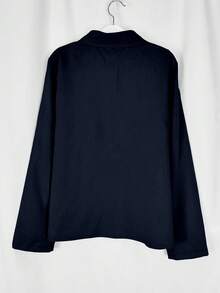 Jessfine Solid Color Collar Linen Blend Navy Blue Casual Jacket, Lightweight And Versatile For Spring/Summer - Navy Blue - View 3