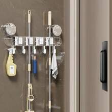 [ Powerful Suction Cup Mop Clip ] Wall-Mounted Non-Perforated Hook Storage Rack For Bathroom Mops And Brooms, Fixed Hanging Rack