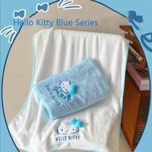 Sanrio Hello Kitty Cartoon Cute Towel And Bath Towel, Blue Series Bath Flower, Scrubbing Gloves, Super Soft And Absorbent Quick Drying Towel That Won't Shed Hair, Bath Towel, Very Suitable For Washing, Showering, And Gift Giving Back To School For Beauty Salon Home Bathroom