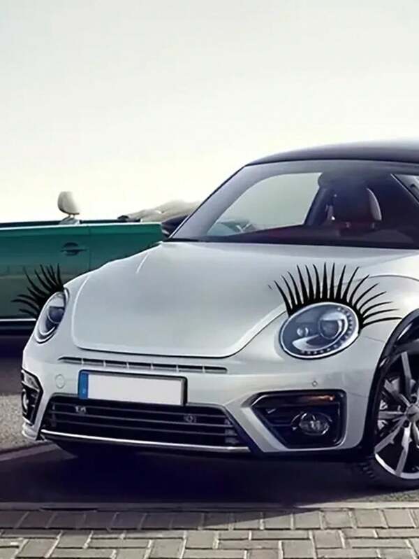 2pcs Car Eyelashes, Car Stickers, Headlight Eyelashes, Personalized Stickers, Cute Fake Eyelashes, Car Stickers, Beetle Eyelashes