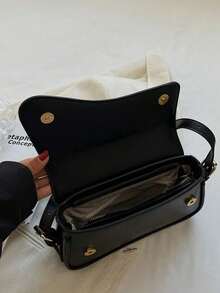 Womens Retro Classic PU Leather Shoulder Crossbody Bag For Women Flap Saddle Messenger Bag Chic Casual Purse - 黑色 - 查看 6