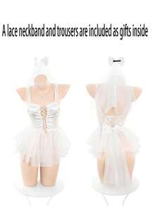 2pcs/ Lace Mesh Dress Up Set + Headband For Dressing Up - White - View 1