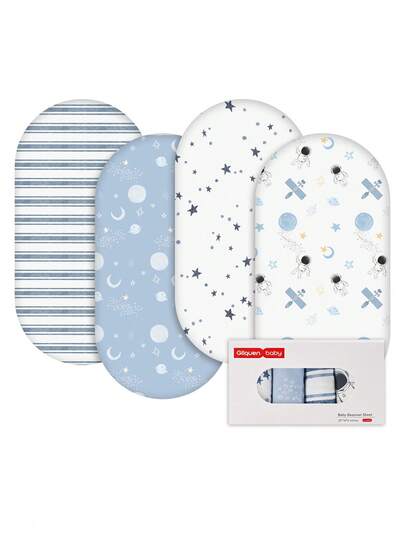 GLLQUEN BABY Bassinet Sheets 4 Packs, Breathable Cozy Fitted Mattress Sheet, Elastic Travel Crib Fashionable Floral Pattern, Cradle Sheets For Baby Boy Girls 32"X16"(Astronaut), Oeko-Tex Certificated