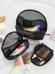 1 PC Black Mesh Shell Bag Wash Bag High-End Make Up Bag,Fashionable And Casual Large Capacity Portable Zipper Makeup Bags,Travel And Vacation Essentials Cosmetic Bags For Sanitary Napkins,Pouch Pads,Wired Earphones,Earpods,Headphones,Charger,Lipsticks,Cosmetics,Perfume,Skin Care And Beauty Products,Home Decor,For Mom,Women,Nurses,Students,School Girls,Keys,Holiday Gifts