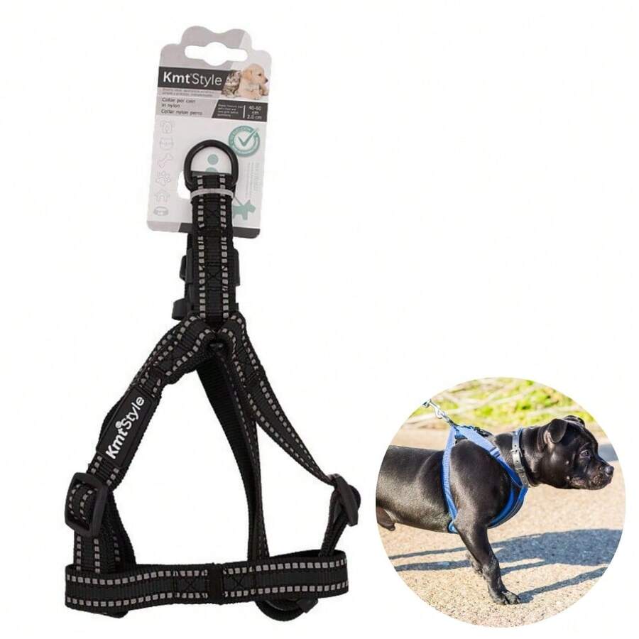 1 Piece Adjustable Reflective Pet Chest Harness Explosion-Proof Reflective Silk Nylon A-Shaped Chest Harness Dog Harness Traction Dog Walking Rope - Black - View 1