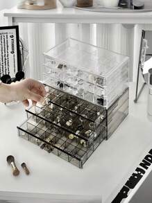 1 Stück transparente 3-lagige 72-Fach Schmuckaufbewahrungsbox für Damen Ohrringe, Ringe, Ketten, Armbänder. Schubladenart 3-lagige 72-Fach abnehmbare Großraum-Nagel- und Nageldekorations-Organizer