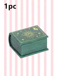 Customized Retro Book Ring Box; Mini Proposal Jewelry Box With Text Personalization; Vintage Celestial Design Ring Holder; Romantic Gift For Wife, Girlfriend, Or Mom; Creative Wedding Or Anniversary Jewelry Packaging.
