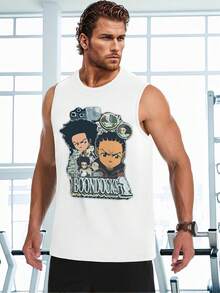 Stylish Men's Tank Top The Boondocks Cartoon Money Print Vest, Suitable For Casual Wear, Ideal For Fans And Is A Perfect Gift Choice. - White - View 2
